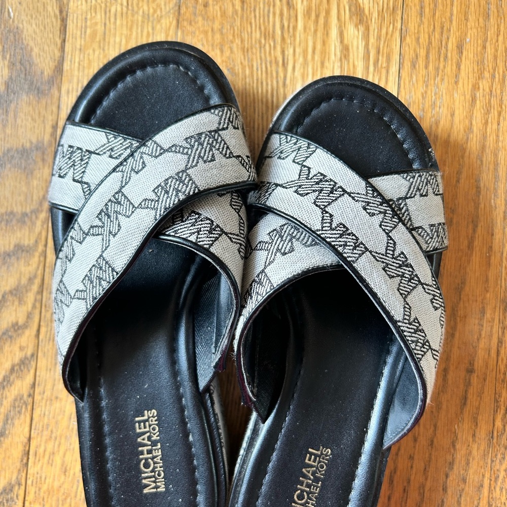 Michael Kors Black and Gray Crisscross Sandals
